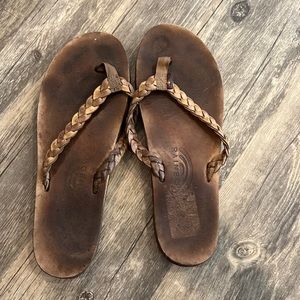 Rainbow braided flip flop